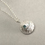 Large Silver Coccolithophore Pendant with Aquamarine