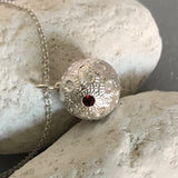 Small Silver Coccolithophore Pendant with Garnet