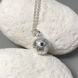Small Silver Coccolithophore Pendant with Aquamarine