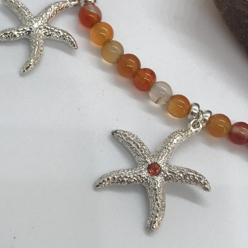 Carnelian Beaded Starfish Necklace