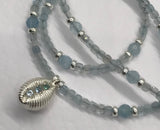 Gemstone Cowrie, Aquamarine & Sterling Silver Necklace