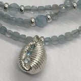 Gemstone Cowrie, Aquamarine & Sterling Silver Necklace