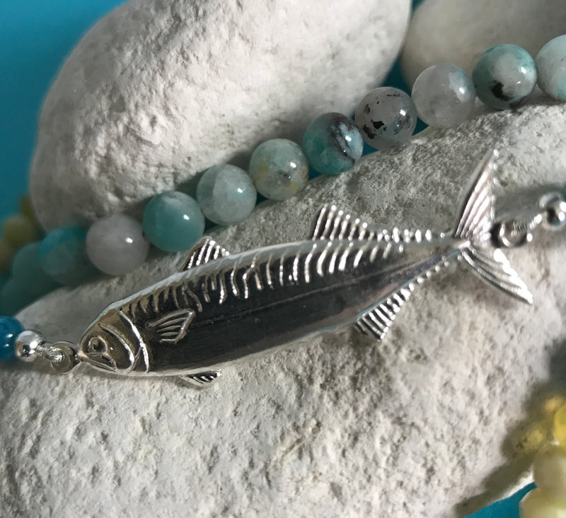 Fish & Bead Necklace - aqua