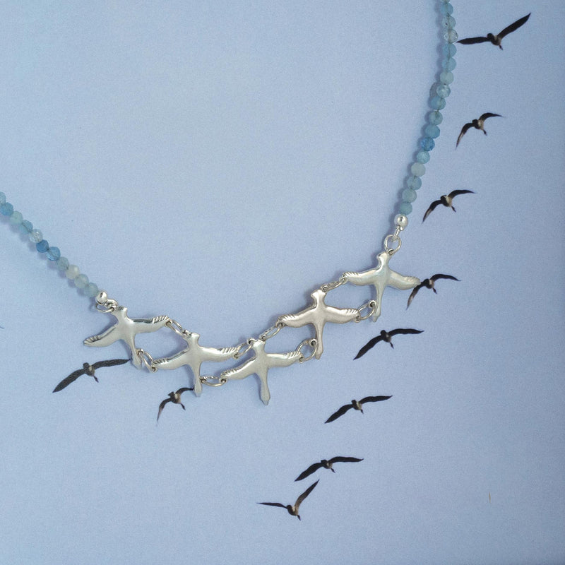 Geese Necklace -aquamarine