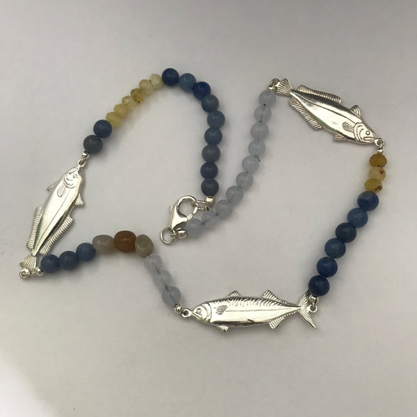 Fish & Bead Necklace - blue