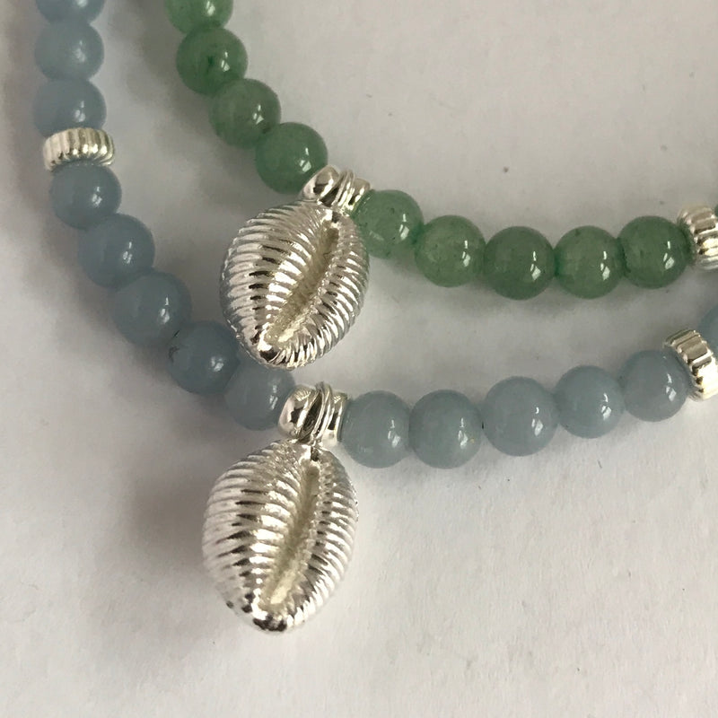 Cowrie, Aventurine & Sterling Silver Necklace