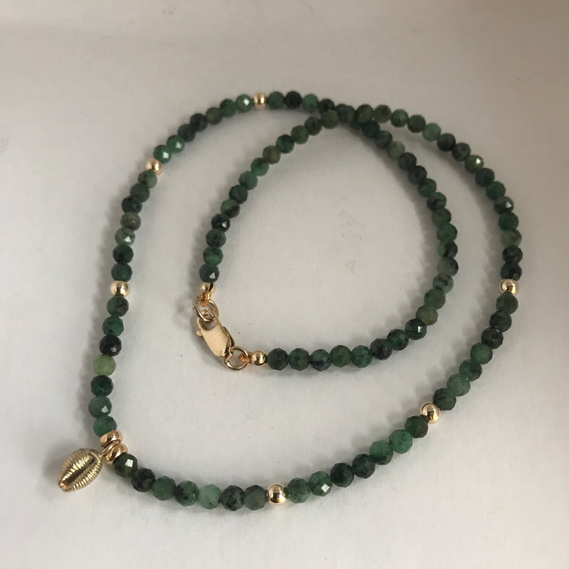 Gold Cowrie & Emerald Necklace