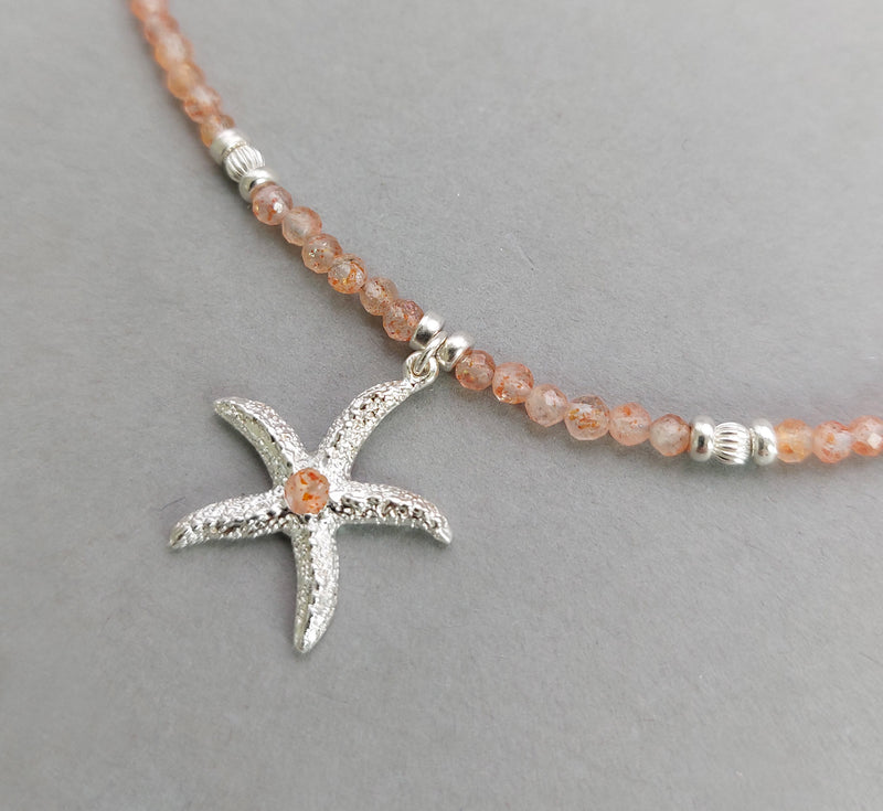 Beaded Sunstone  Starfish Necklace