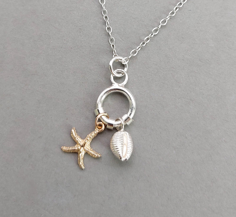 Cowrie and Starfish Circle Pendant & Chain