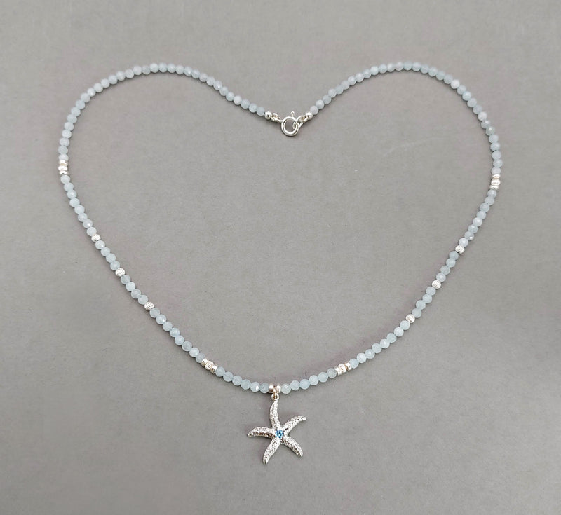 Beaded Aquamarine Starfish Necklace