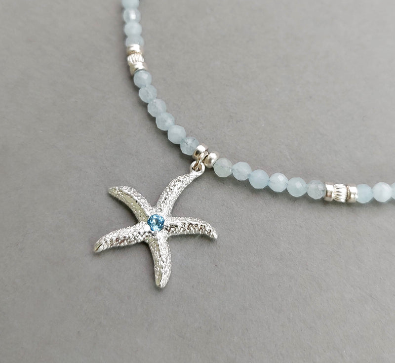 Beaded Aquamarine Starfish Necklace