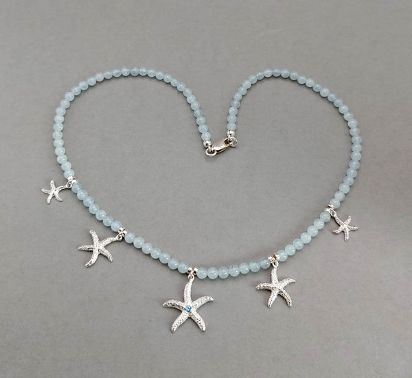Aquamarine Beaded Starfish Necklace